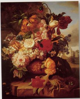 Floral, beautiful classical still life of flowers.104